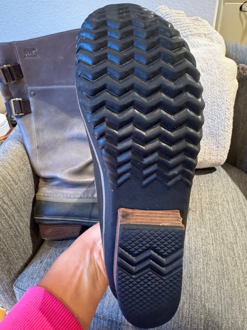 Sorel Slimpack Riding Tall Boots Gray Leather Sz 10 - Picture 7 of 11
